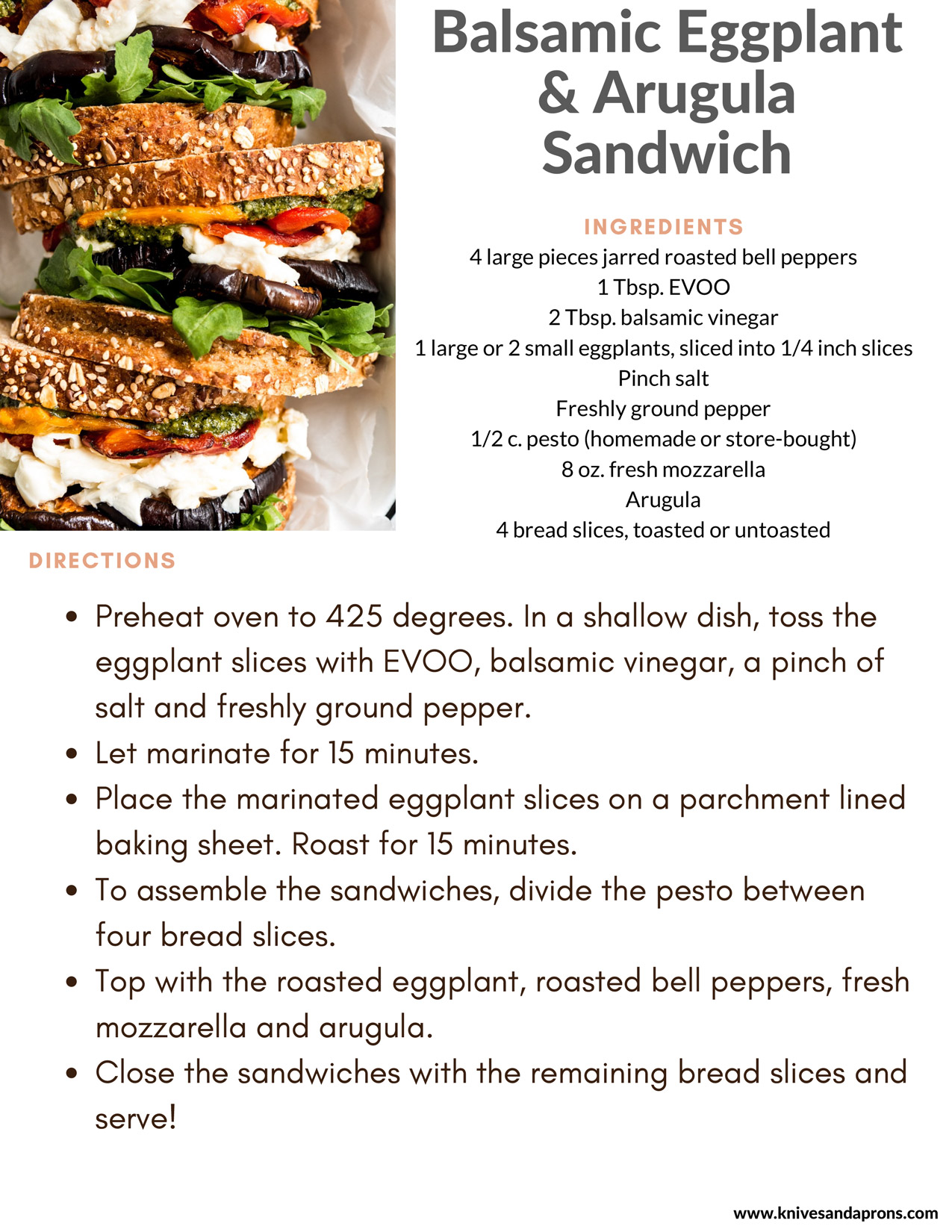 Chef Nina - Recipes for TSP Live - Balsamic Eggplant & Arugula Sandwich