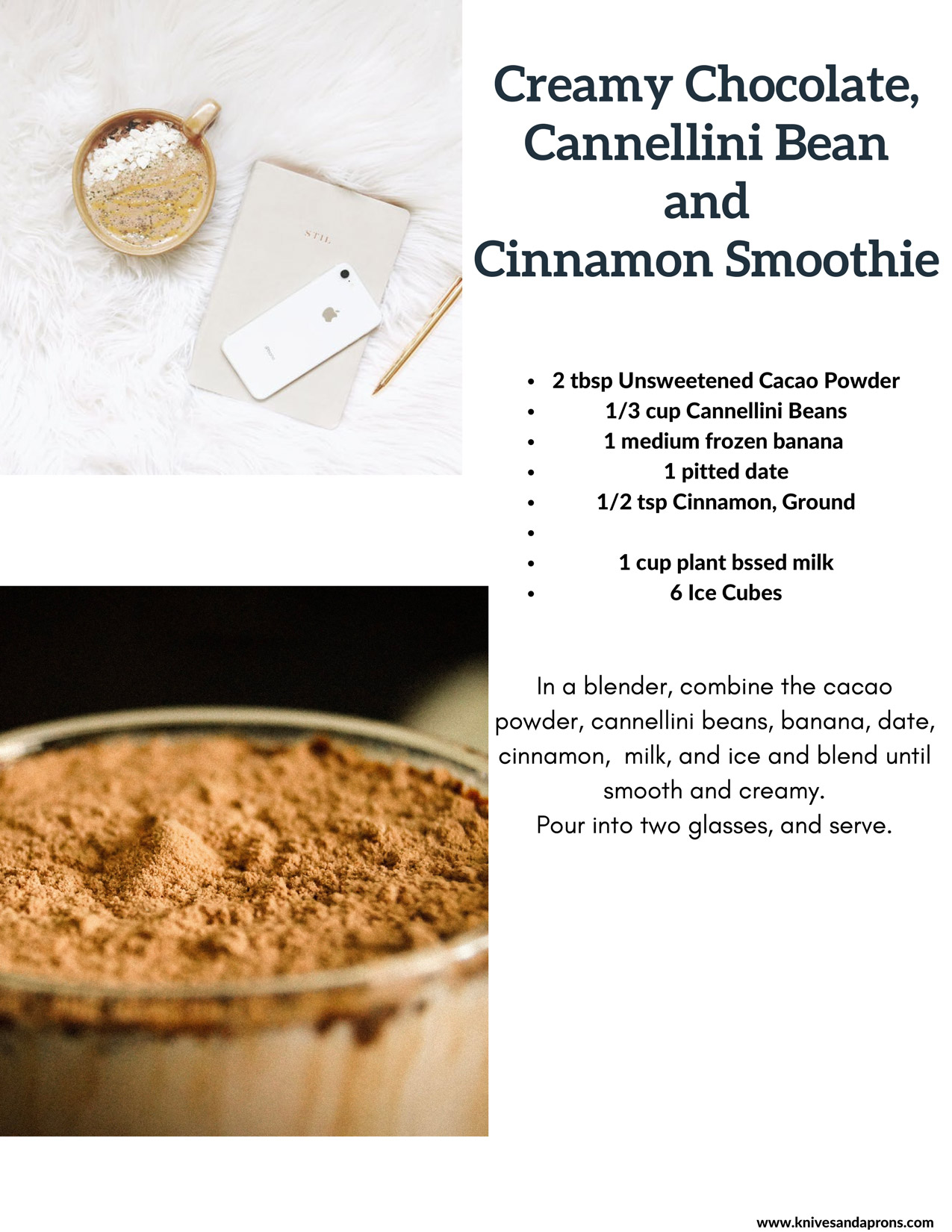 Chef Nina - Recipes for TSP Live - Creamy Chocolate, Cannellini Bean and Cinnamon Smoothie
